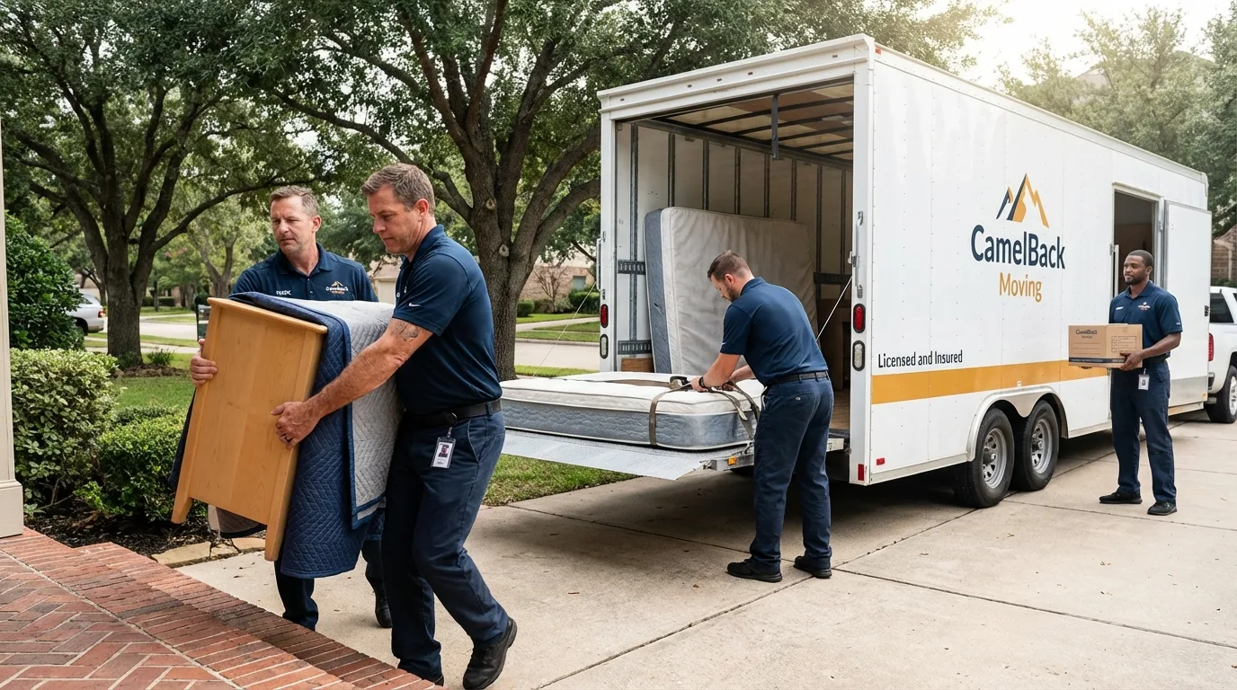 Crew loading residential truck for cross-state move from Nephi, UT
